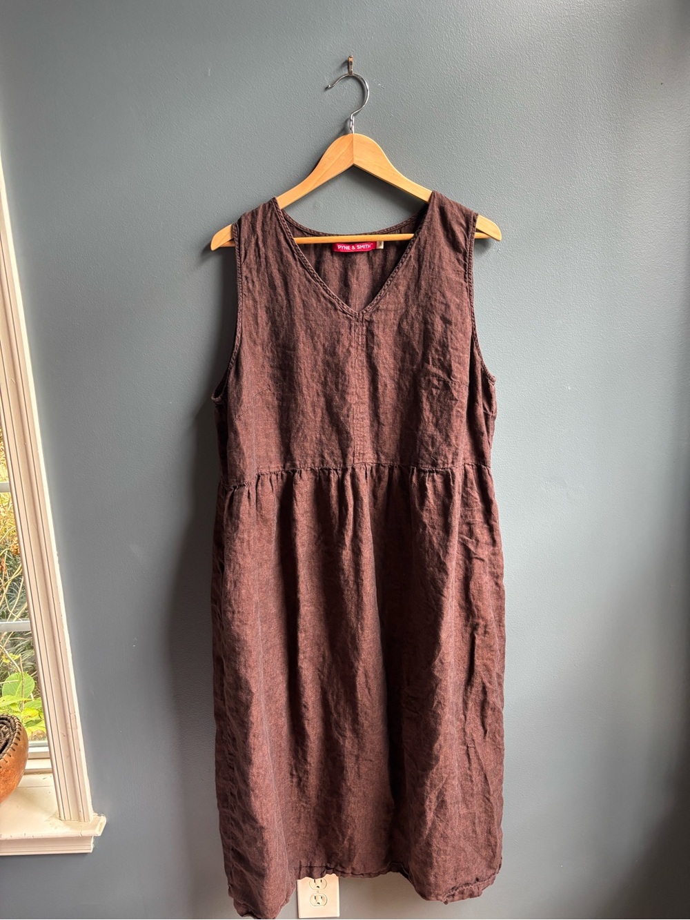 Pyne & Smith Linen Dress 2X Espresso Brown V-Neck Sleeveless Pockets
